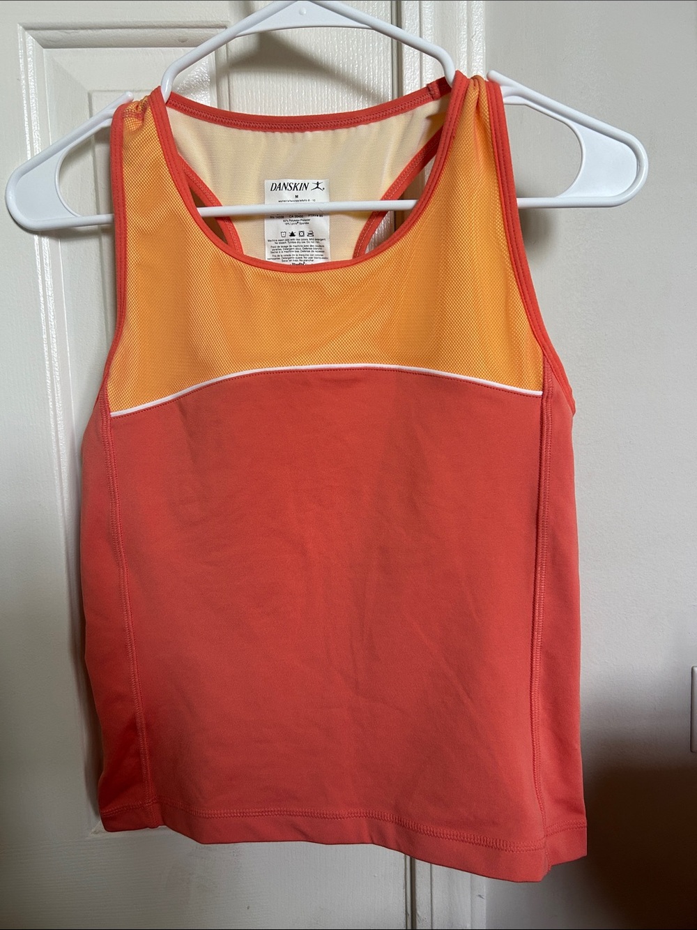 Danskin Coral and Yellow Colorblock Racerback Tank